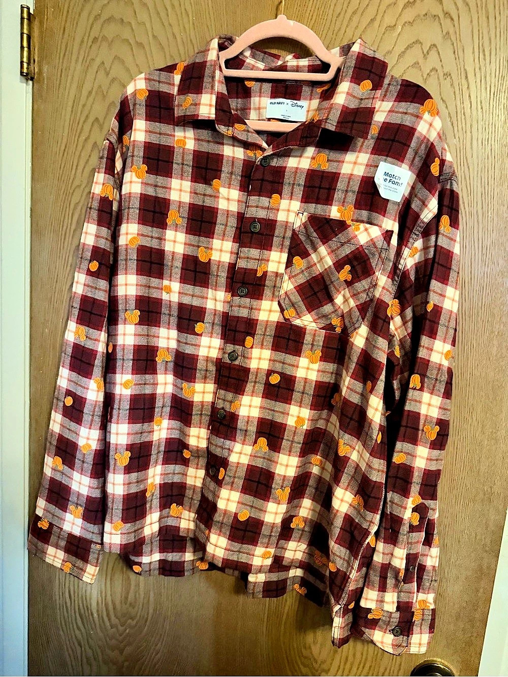 Old Navy x Disney Plaid Button Down Shirt in Brown & Red Size Large NWT